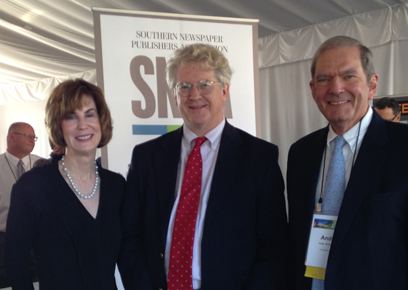 (left to right) Lissa Walls, CEO of Southern Newspapers, Inc.; Charles Rowe, editorial page editor of The Post and Courier, Charleston, S.C.; and Andy Anderson, retired publisher of The Post and Courier and 2015 recipient of the Frank W. Mayborn Leadership Award.