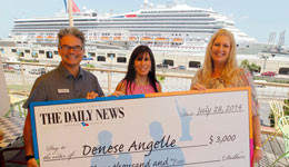 Galveston Publisher Leonard Woolsey, from left, circulation manager Yvonne Mascorro and Dream Vacation winner Denese Angelle on July 28. Angelle won The Daily News' circulation contest prize.